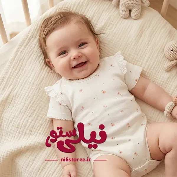 بادی آستین کوتاه نیلی طرح ماتیلدا سایز 1 —3