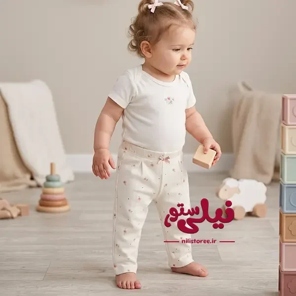 شلوار چاپدار نیلی طرح ماتیلدا سایز 0 —3