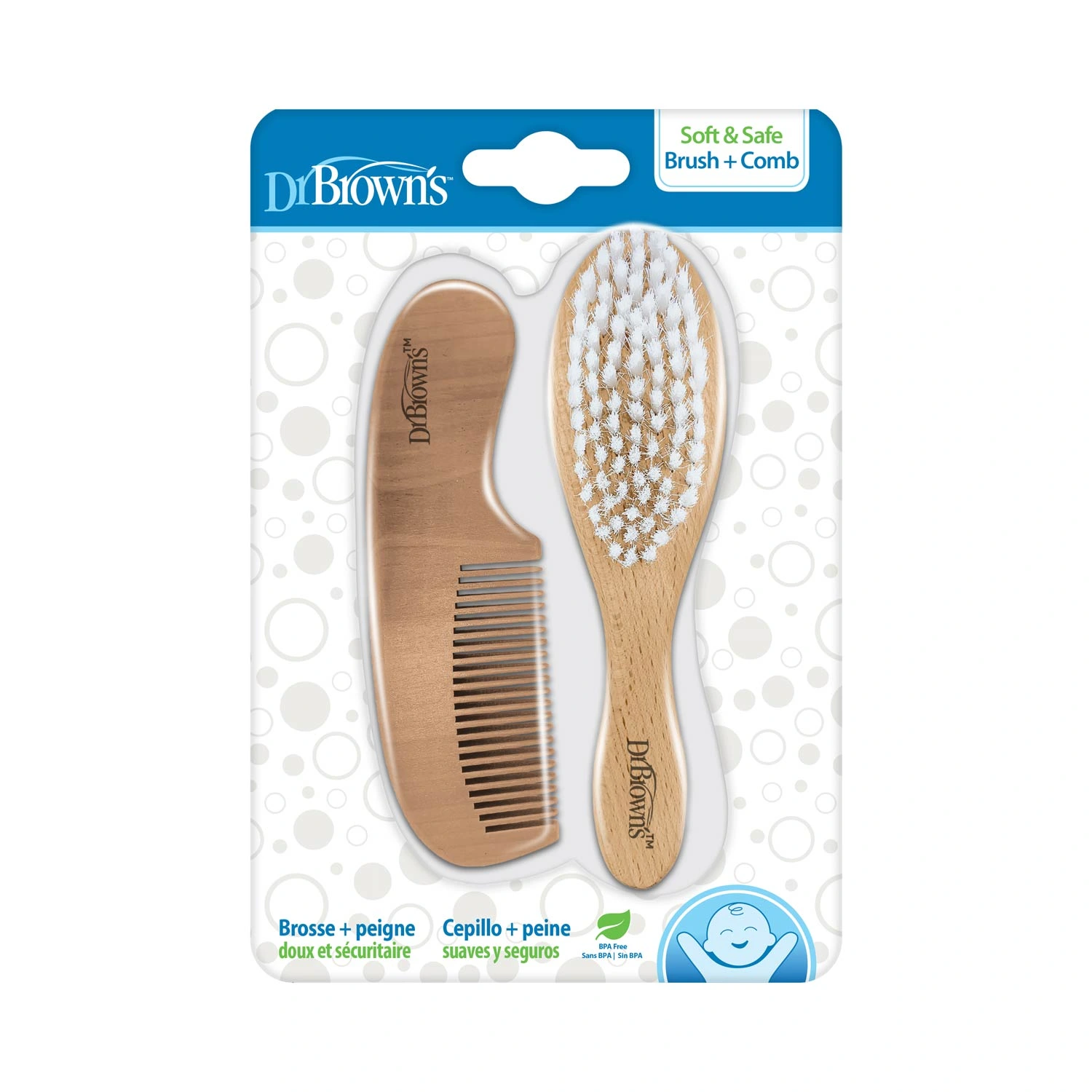 ست برس و شانه چوبی دکتر براون Dr. Brown’s مدل Soft & Safe HG086 —3